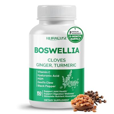 Boswellia with Cloves, Ginger, Turmeric, Vitamin C, Hyaluronic Acid, MSM, Devil&#39;s Claw - Supports Joint Health, Digestive Wellness Nutrient Absorption - Made in The USA