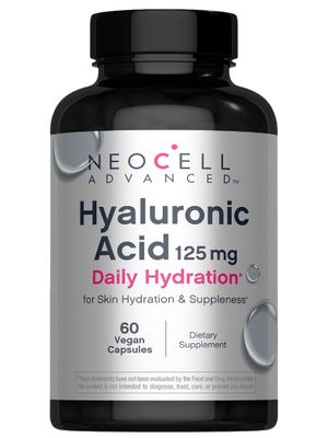 NeoCell Advanced Hyaluronic Acid Capsules 125mg Per One 60 Pills Daily Skin Hydration and Suppleness Vegan Supplement for Men and Women