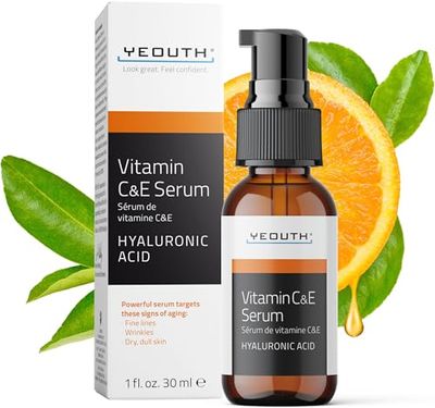 YEOUTH Vitamin C Face Serum with Vitamin E and Hyaluronic Acid, Hydrating Vitamin C Serum for Face, Targets the Appearance of Dull Spots 1oz