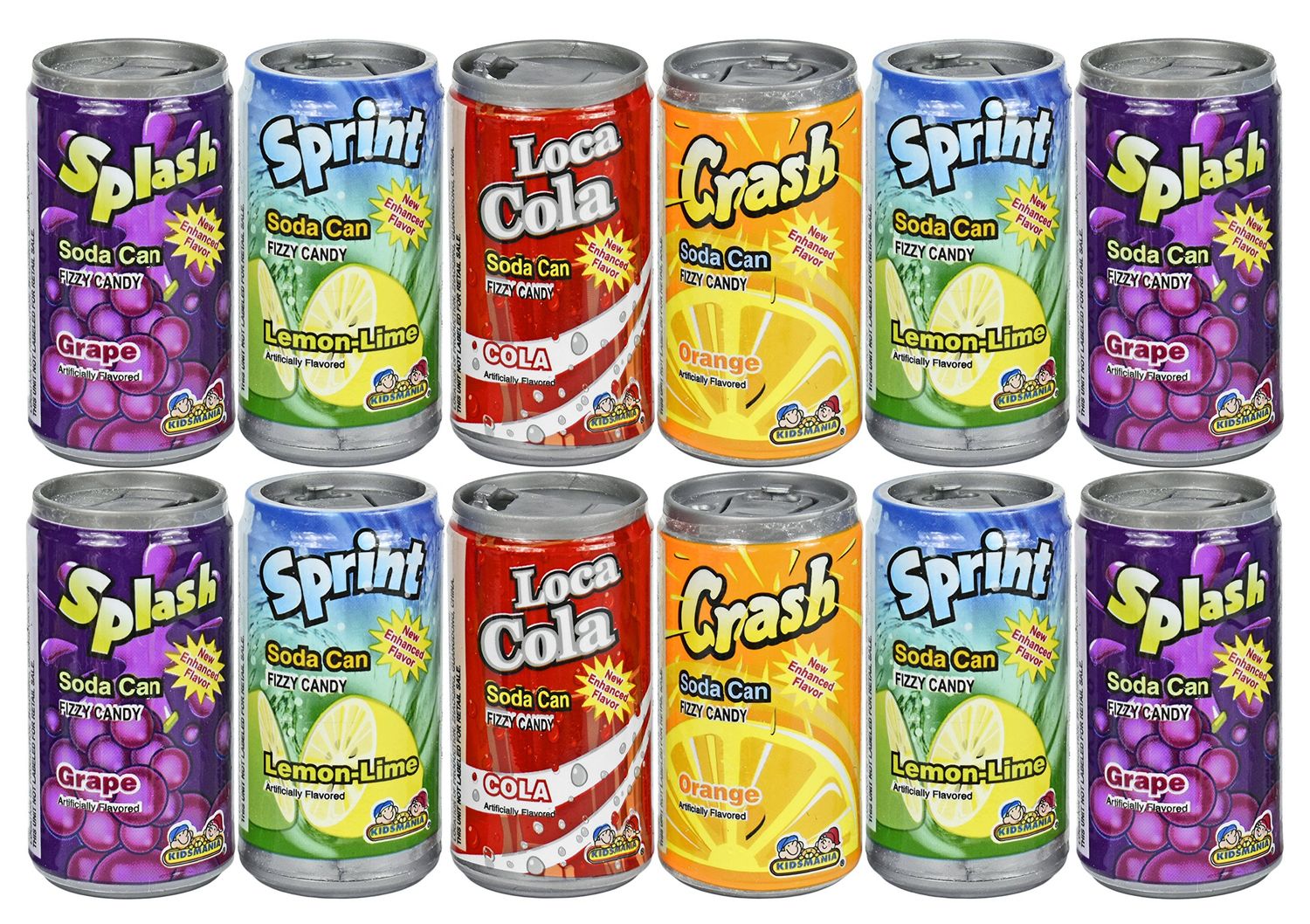 Set of 12 - .25oz Mini Soda Can Fizzy Candy! - Goody Bag Filler - Party Favor - 4 Assorted Flavors!