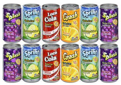 Set of 12 - .25oz Mini Soda Can Fizzy Candy! - Goody Bag Filler - Party Favor - 4 Assorted Flavors!