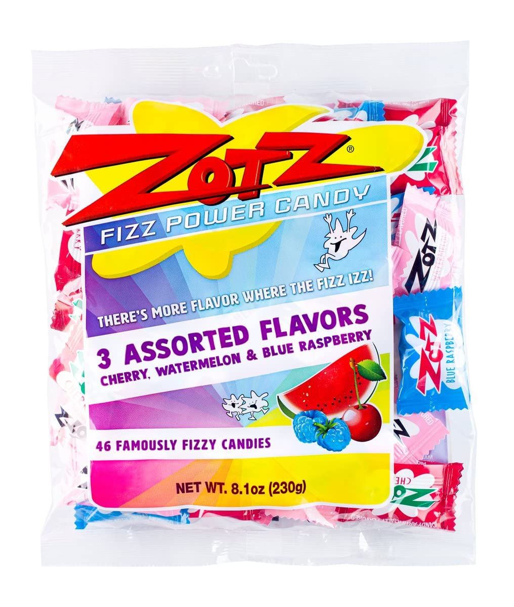 Zotz Fizzy Bulk Candy (Assorted, 46 Units)- Hard Candy Individually Wrapped- Assorted Fruit Flavors, Cherry, Watermelon Blue Raspberry- From Italy Since 1970