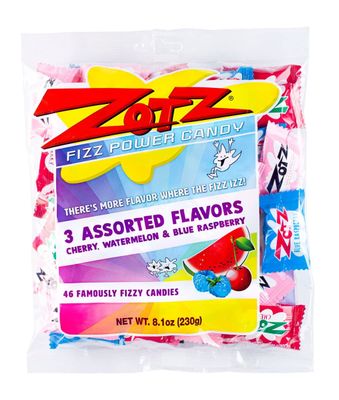 Zotz Fizzy Bulk Candy (Assorted, 46 Units)- Hard Candy Individually Wrapped- Assorted Fruit Flavors, Cherry, Watermelon Blue Raspberry- From Italy Since 1970