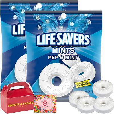 Life Savers Hard Candy Breath Mints Refreshing Taste Flavored Individually Wrapped LifeSaver (Pep-O-Mint - 2 Bags Peppermint)
