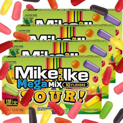 Mike and Ike Mega Mix Sour Candy, 4 Pack of Movie Theater Candy Boxes 4.25 OZ Each, Ideal Mike and Ike Candy for Your Favorite Films, Perfect Theater Box Candy for Sharing with Friends