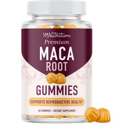 Maca Root Gummies with Natural Peach Flavor Drive, Performance Energy Support Hormone Balance for Women and Men Herbal Supplements 200MG Extra Strength Vegetarian, Non-GMO 60 Gummies