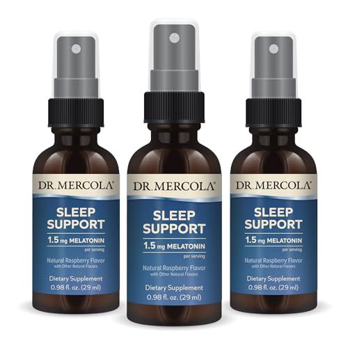 Dr. Mercola Sleep Support with Melatonin Spray - Supports Restful Sleep - Non-GMO, Gluten-Free Soy-Free - Natural Raspberry Flavor - 0.98 fl oz (3 Pack)