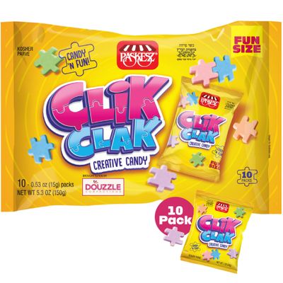 DOUzzle Clik Clak Creative Candy, Puzzle-Shaped Candy (10 Count, Pack of 1) Individually Wrapped Candies, Birthday Party Favors, Goodie Bags Stuffers, Pinata Filler - Kosher Parve