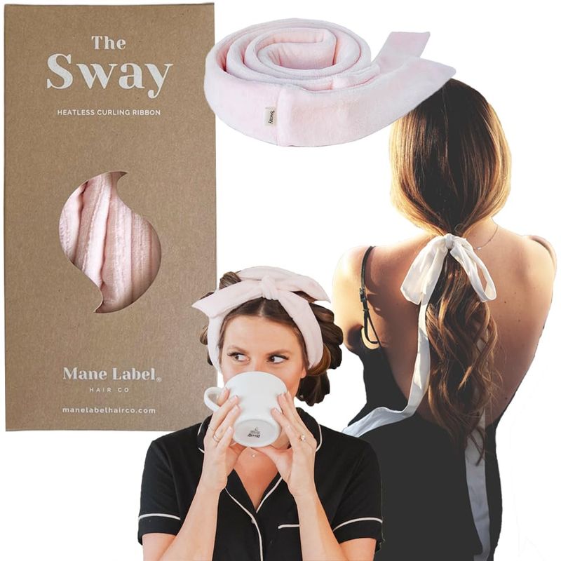 Heatless Hair Curling Ribbon Wrap: The Sway Original Heatless Curling Ribbons Luxe Velour Mane Label Hair Co. (Ballet Pink)