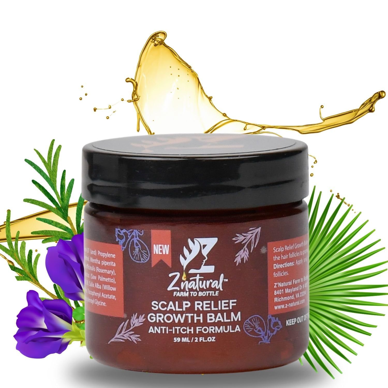 Z&#39;natural Scalp Relief Growth Balm - Hair Care with Tea Tree Oil Rosemary Oil - Natural Balm for Dry, Itchy Scalp - Braid Care - Deep Nourishment - Soothes Dandruff - 59ML