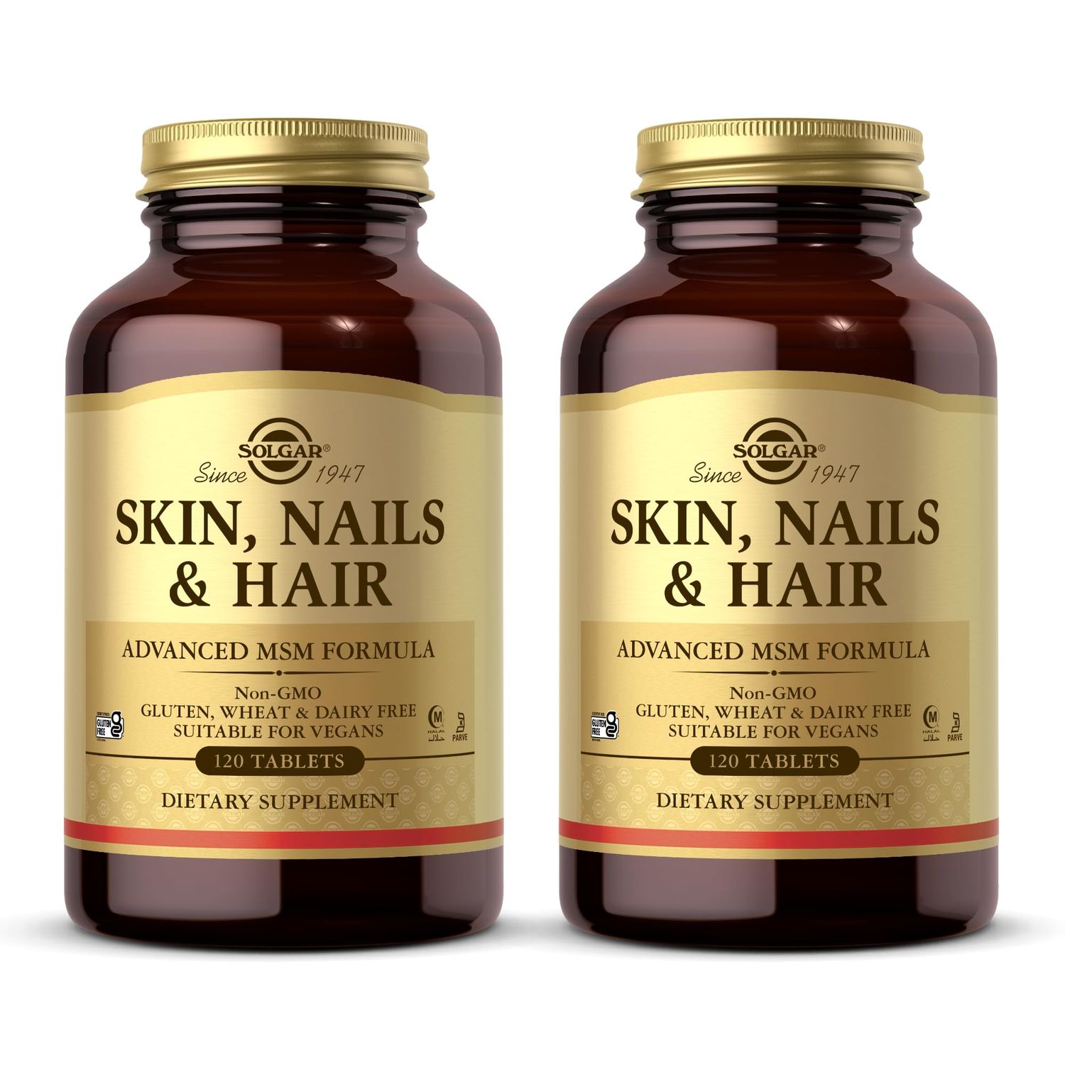 Solgar Skin, Nails Hair - 120 Tablets, Pack of 2 - Advanced MSM Formula - Non GMO, Vegan, Gluten Dairy Free - 120 Total Servings
