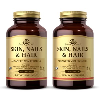 Solgar Skin, Nails Hair - 120 Tablets, Pack of 2 - Advanced MSM Formula - Non GMO, Vegan, Gluten Dairy Free - 120 Total Servings
