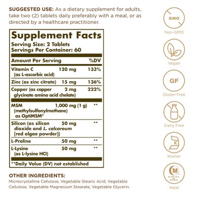 Solgar Skin, Nails Hair - 120 Tablets, Pack of 2 - Advanced MSM Formula - Non GMO, Vegan, Gluten Dairy Free - 120 Total Servings