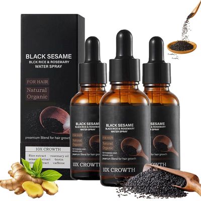 3Pcs Black Sesame Hair Growth Oil,Sesame Hair Growth Serum Oil, Black Rice Rosemary Water Spray, 10X Hair Growth