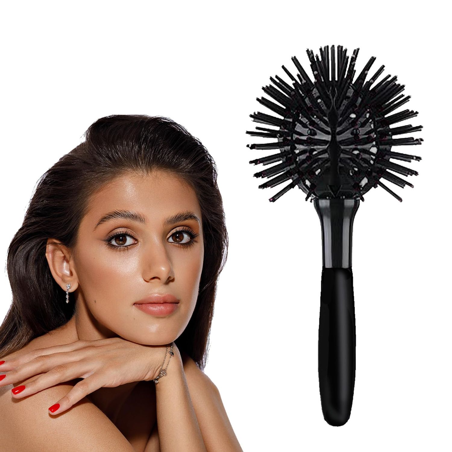 Aaiffey 3D Round Hair Brushes for Women Blow Drying Detangling Hairbrush 360 Degree Styling Hair Brush for Thick Curly Hair Circle Hair Comb for Wet and Dry Hair (E084) (Black)