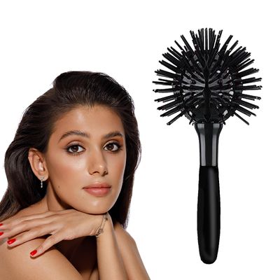 Aaiffey 3D Round Hair Brushes for Women Blow Drying Detangling Hairbrush 360 Degree Styling Hair Brush for Thick Curly Hair Circle Hair Comb for Wet and Dry Hair (E084) (Black)