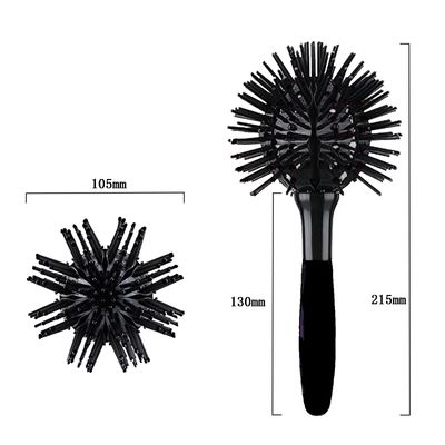 Aaiffey 3D Round Hair Brushes for Women Blow Drying Detangling Hairbrush 360 Degree Styling Hair Brush for Thick Curly Hair Circle Hair Comb for Wet and Dry Hair (E084) (Black)