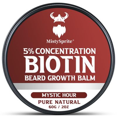5 Concentration Biotin Beard Balm for Men Conditioning Beard Wax - Made with Castor Oil Natural and Organic Ingredients - Hydrates Thickens Facial Hair Growth- 2 Ounce Tin (Mystic Hour)