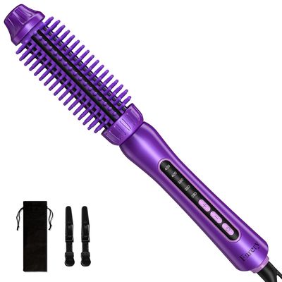 Thermal Brush 1 Inch for Short Hair, Anti-Scald No Falling Off Flexible Silicone Bristles Heated Round Brush, Ceramic Tourmaline Styling Brush, 5 Temperatures Curling Brush, Dual Voltage