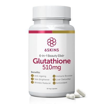 6SKINS 6in1 Beauty Elixir with Liposomal Glutathione 510mg Glutathione Supplement 4X Better Absorption - Immune Support, Liver Detox, Powerful Antioxidant for Healthier Skin - 60 Capsules