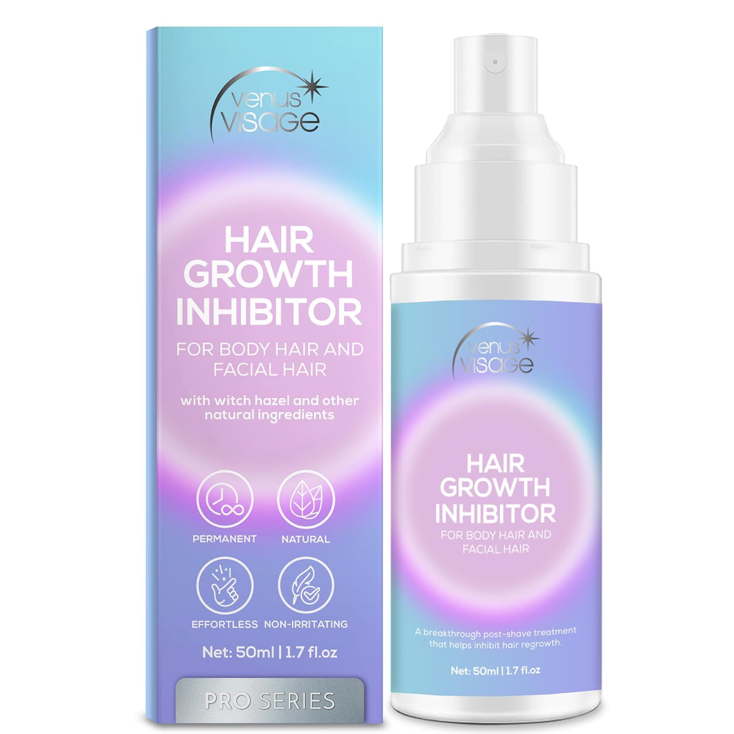 VENUS VISAGE Hair Inhibitor 50ml, Upgraded Hair Growth Spray, Non-Irritating, Removal for Body, Face, Arm, Armpit, Leg for Men and Women