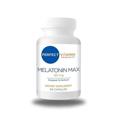 Perfect Vitamin Products - 60mg Extra Strength Melatonin MAX - High Dosage Melatonin Ensures Amply Supply Of This Important Hormone - 100 Drug-Free, Vegan, Non-GMO, Gluten-Free (60 Capsules)