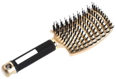 Boar Bristle Detangler Hair Brush Vented Curved Paddle Brush for Blow Drying, Anti-frizz Detangling Brush Styling Hairbrush for Curly Fine Straight Wavy Hair, Wet or Dry Use