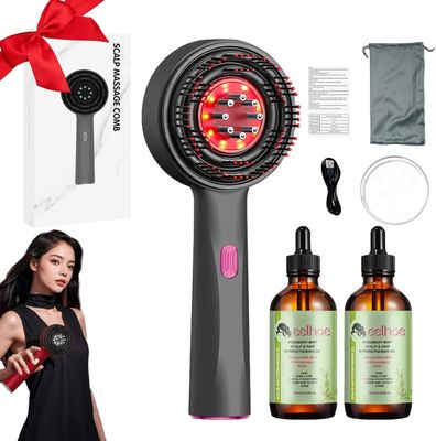 Red Hair Massager, Scalp Massager, Multi-Function Electric Scalp Massage Comb for Hair, Cordless Waterproof Oil Diffuser Massage Comb (Set Black)