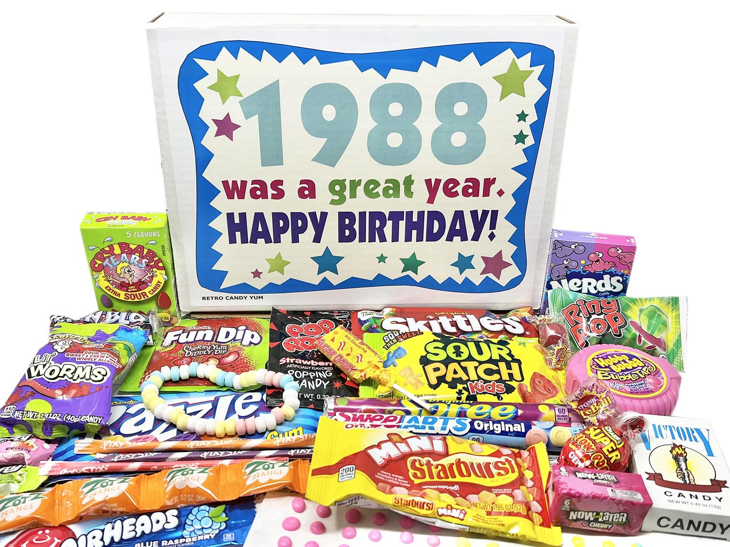 RETRO CANDY YUM 1988 37th Birthday Gift Box of Nostalgic Candy from Childhood for 37 Year Old Man or Woman Born 1988