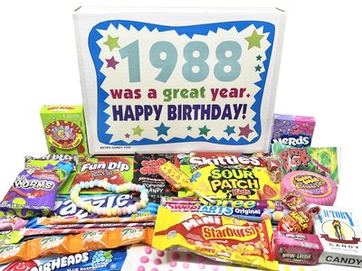 RETRO CANDY YUM 1988 37th Birthday Gift Box of Nostalgic Candy from Childhood for 37 Year Old Man or Woman Born 1988