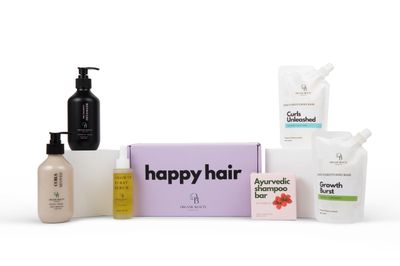 Happy Hair Box 6 Full-Sized Washday Styling Set Pre Poo Leave-In Detangler Conditioner Shampoo Bar 2 Deep Conditioning Hair Mask Hair Growth Serum Natural Hair Care Treatment set