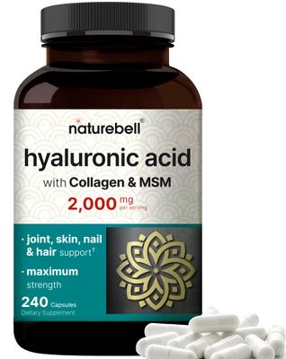 NatureBell Hyaluronic Acid Supplements 2,000 mg 240 Capsules, with MSM Hydrolyzed Bovine Collagen - 3 in 1 Support for Skin Hydration, Joint Lubrication, Hair, and Eye Health