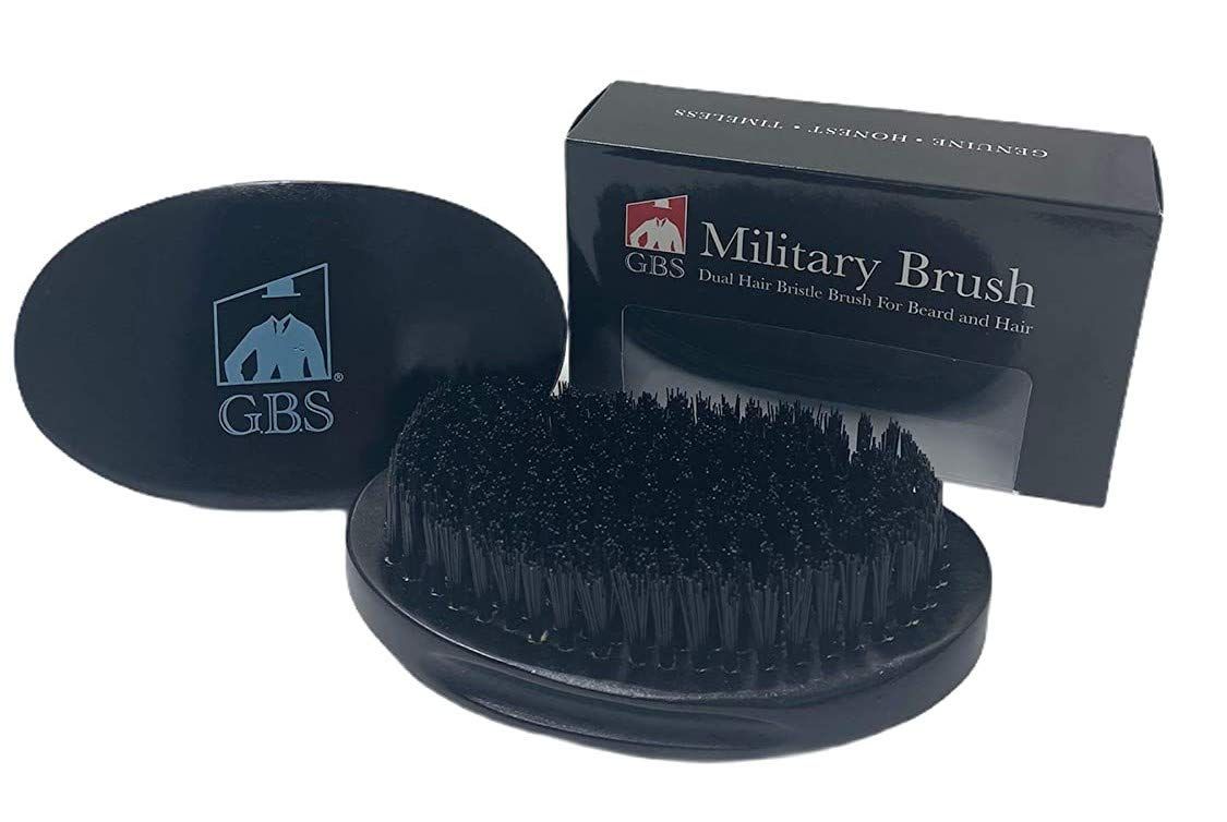 G.B.S Dual Hair Bristle Brush for Beard and Hair Hi-Gloss Block Wood Handle Curved Vegan Bristles