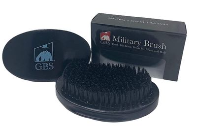 G.B.S Dual Hair Bristle Brush for Beard and Hair Hi-Gloss Block Wood Handle Curved Vegan Bristles