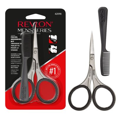 Revlon Men&#39;s Beard Grooming Kit, Mustache Trimming Scissors and Facial Hair Comb, Travel Essentials, Stainless Steel Blade, 1 Pack