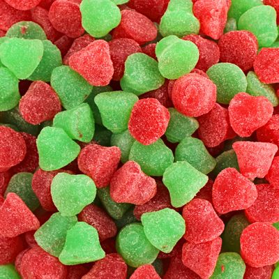 Christmas Shaped Candy Bells - Jelly Bell Christmas Gummies - Festive Bell Shaped Sugar Dusted Candy - Cherry and Lime Flavored Jelly Bell Christmas Gummies, by Queen City Candy Cave (8 oz)