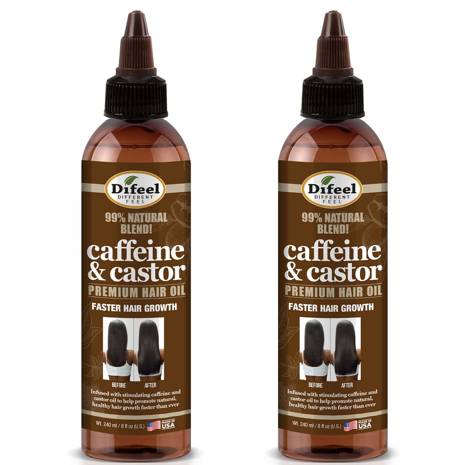 Difeel 99 Natural Premium Hair Oil - Caffeine Castor Hair Oil 8 oz. (PACK OF 2)