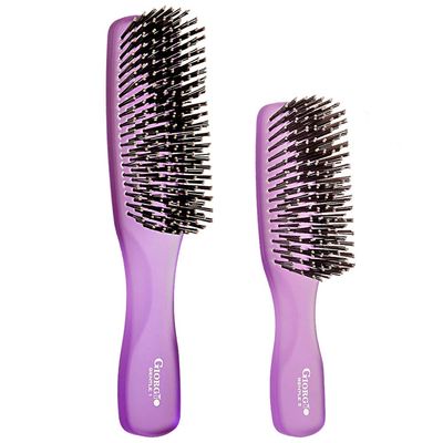 Giorgio GION1-2PP Neon Purple Set of 2 Gentle Touch Detangler Hair Brush for Men and Women. Soft Bristles for Sensitive Scalp. WetDry for all Hair Types. Scalp Massager Brush Stimulate Hair Growth