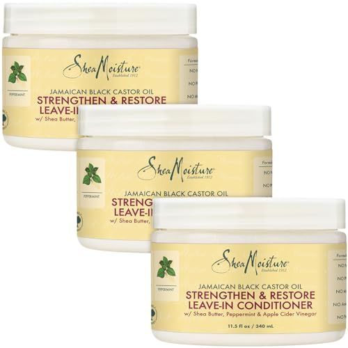 SheaMoisture Leave in Conditioner with Jamaican Black Castor Oil for Hair Growth, Strengthen Restore, Vitamin E, Curly Hair Products Safe for use on Hair Color, Family Size, 11.5 Oz (Pack of 3)