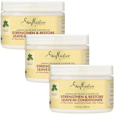 SheaMoisture Leave in Conditioner with Jamaican Black Castor Oil for Hair Growth, Strengthen Restore, Vitamin E, Curly Hair Products Safe for use on Hair Color, Family Size, 11.5 Oz (Pack of 3)