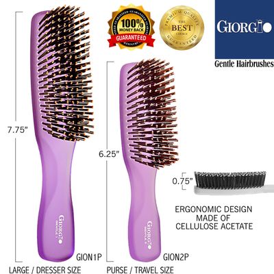 Giorgio GION1-2PP Neon Purple Set of 2 Gentle Touch Detangler Hair Brush for Men and Women. Soft Bristles for Sensitive Scalp. WetDry for all Hair Types. Scalp Massager Brush Stimulate Hair Growth