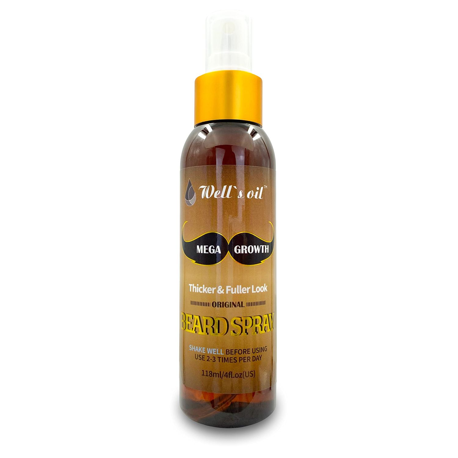 Well&#39;s MEGA GROWTH Beard Spray (Original Scent) 4 fl.oz. Naturally Derived For Mens Beard Care Moisturizing, Softening Conditioning