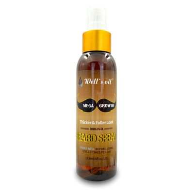Well&#39;s MEGA GROWTH Beard Spray (Original Scent) 4 fl.oz. Naturally Derived For Mens Beard Care Moisturizing, Softening Conditioning