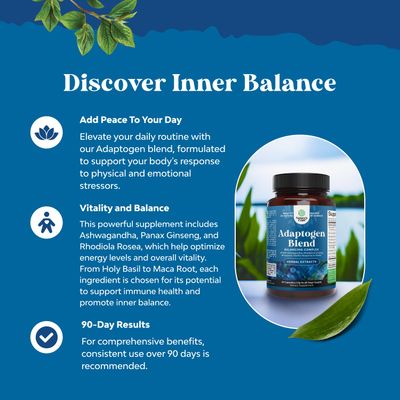 Herbal Adaptogen Mood Support Supplement - Calming Adaptogens Supplement for Stress Cortisol Management with Ashwagandha Rhodiola Rosea Maca Root - Vegan Non GMO Daytime Friendly - 60ct