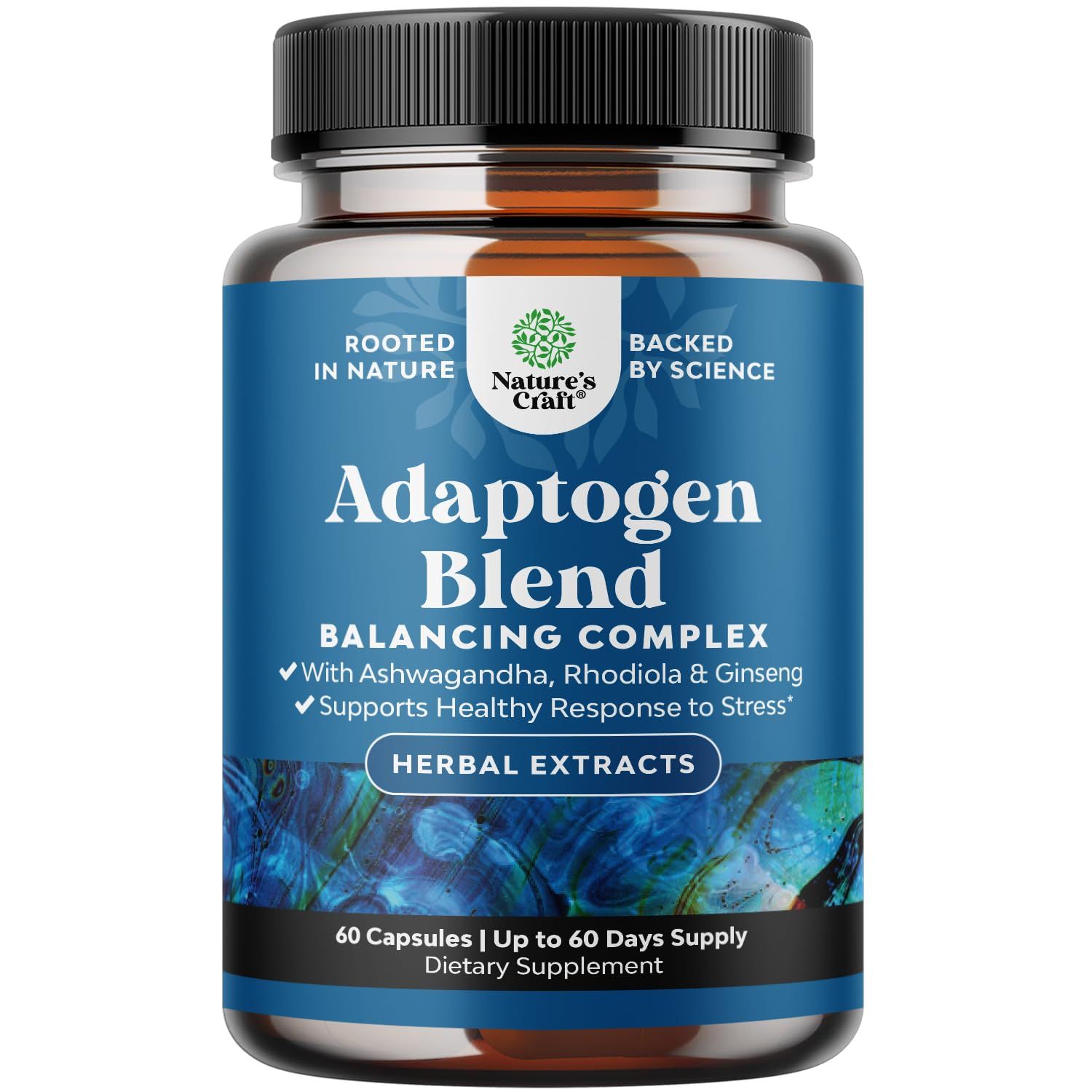 Herbal Adaptogen Mood Support Supplement - Calming Adaptogens Supplement for Stress Cortisol Management with Ashwagandha Rhodiola Rosea Maca Root - Vegan Non GMO Daytime Friendly - 60ct