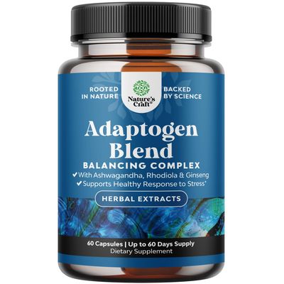Herbal Adaptogen Mood Support Supplement - Calming Adaptogens Supplement for Stress Cortisol Management with Ashwagandha Rhodiola Rosea Maca Root - Vegan Non GMO Daytime Friendly - 60ct