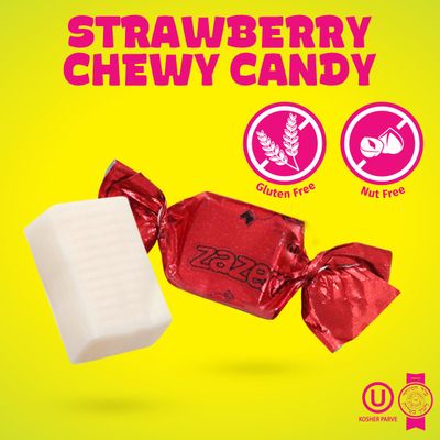 Zazers Red Strawberry Chewy Taffy Candy - 1-Pound Bag of Zazers Fruity Foil Chewy Candy - Strawberry Flavor, Individually Wrapped, Kosher (NET WT 454g)