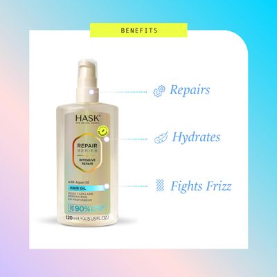 HASK Intensive Repair Hair Oil Strength Length Boosting Scalp and Hair Serum - Repairs Damage, Strengthens, Adds Shine Moisture, Prevents Breakage, Sulfate-Free, Cruelty-Free