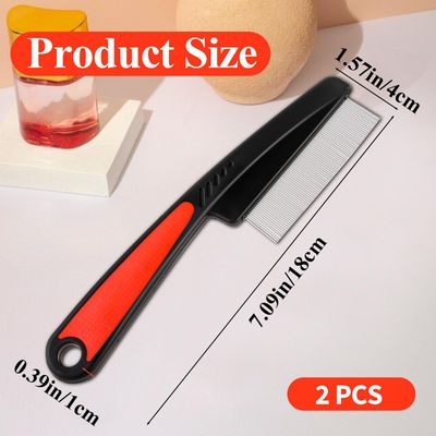 Ptwola 2 Pcs Stainless Steel Fine Tooth Dandruff Removal High Strength Hair Combs Metal Dog Face Brush Scalp Massage Sweep Grooming Tool Multifunctional Hairbrush for Men Women Kids