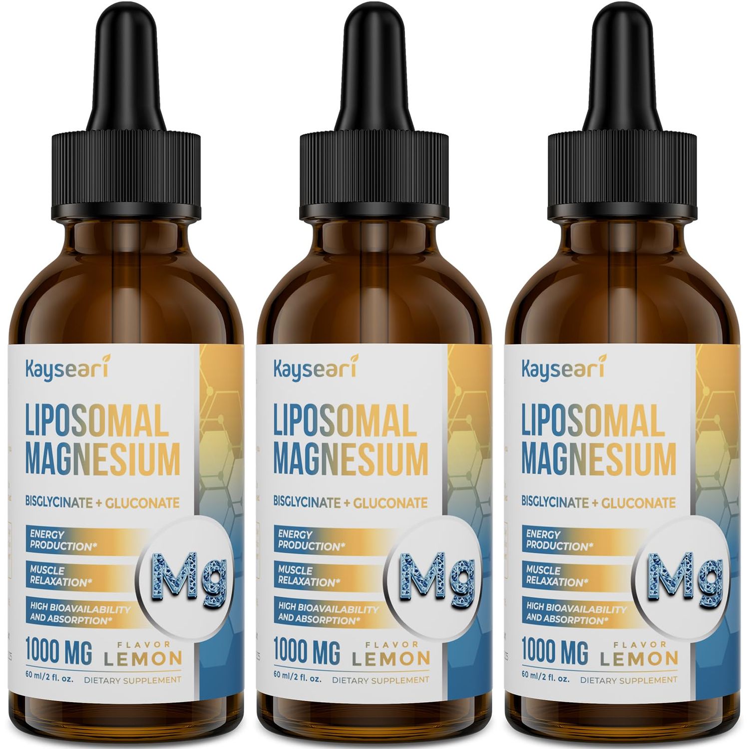 High Strength Liposomal Magnesium Drops, Easily Absorbed Chelated Forms of Magnesium Bisglycinate and Magnesium Gluconate, Supports - Sleep Aid, Stress, Mood, Gut - 60ML Lemon Flavored Liquid Drops